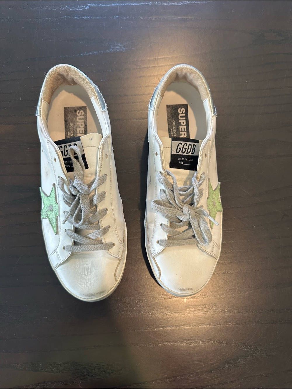 Golden Goose White Sneakers with Green Star